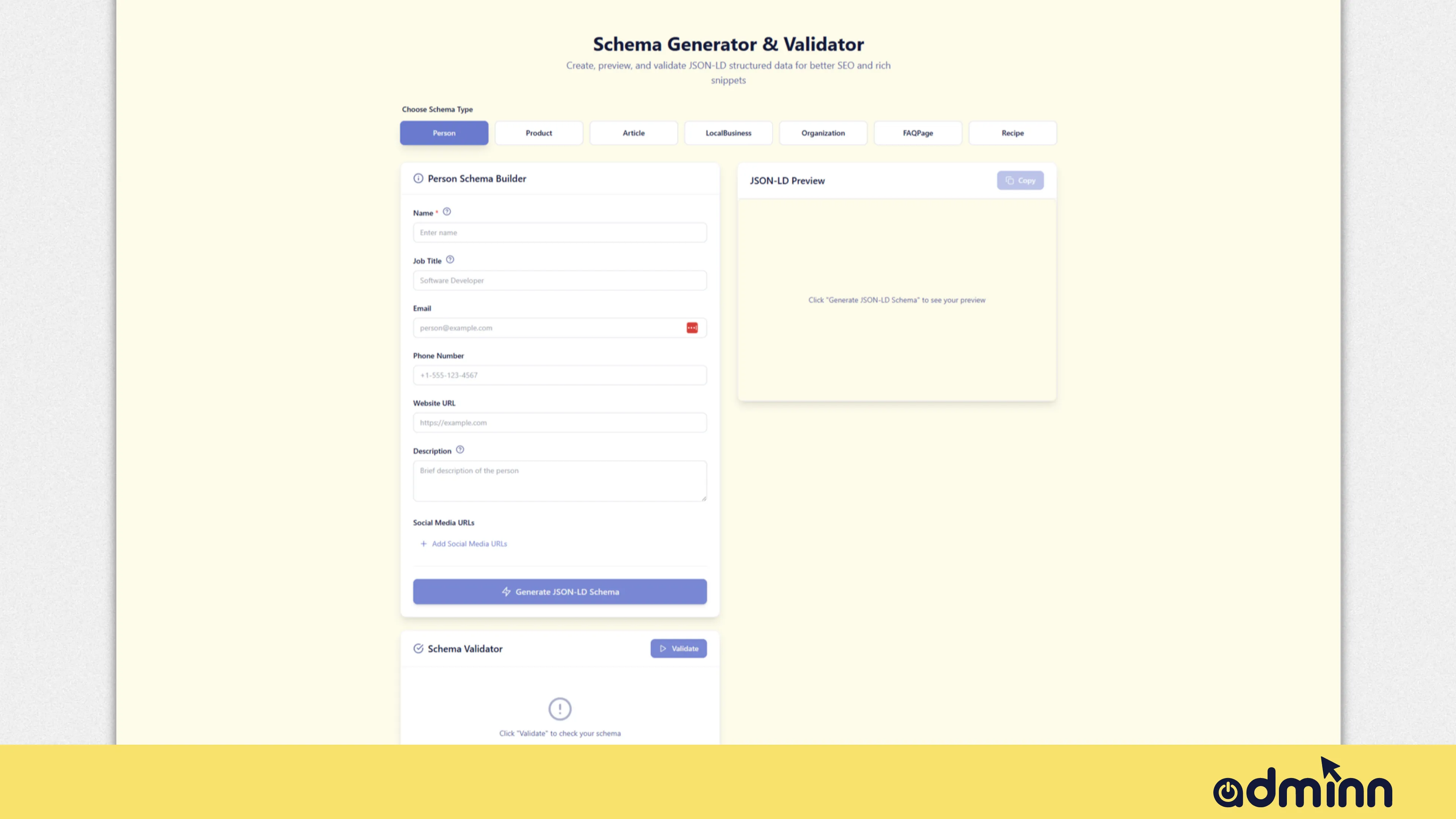 adminn Schema Generator Validator page